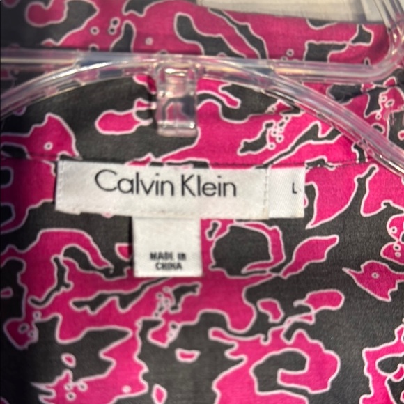 EUC Calvin Klein Pink & Gray Collared Button Cotton Blouse Convertible Sleeve - Picture 8 of 8